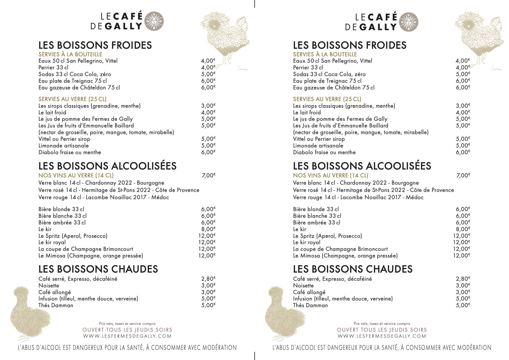 Carte boissons café feucherolles