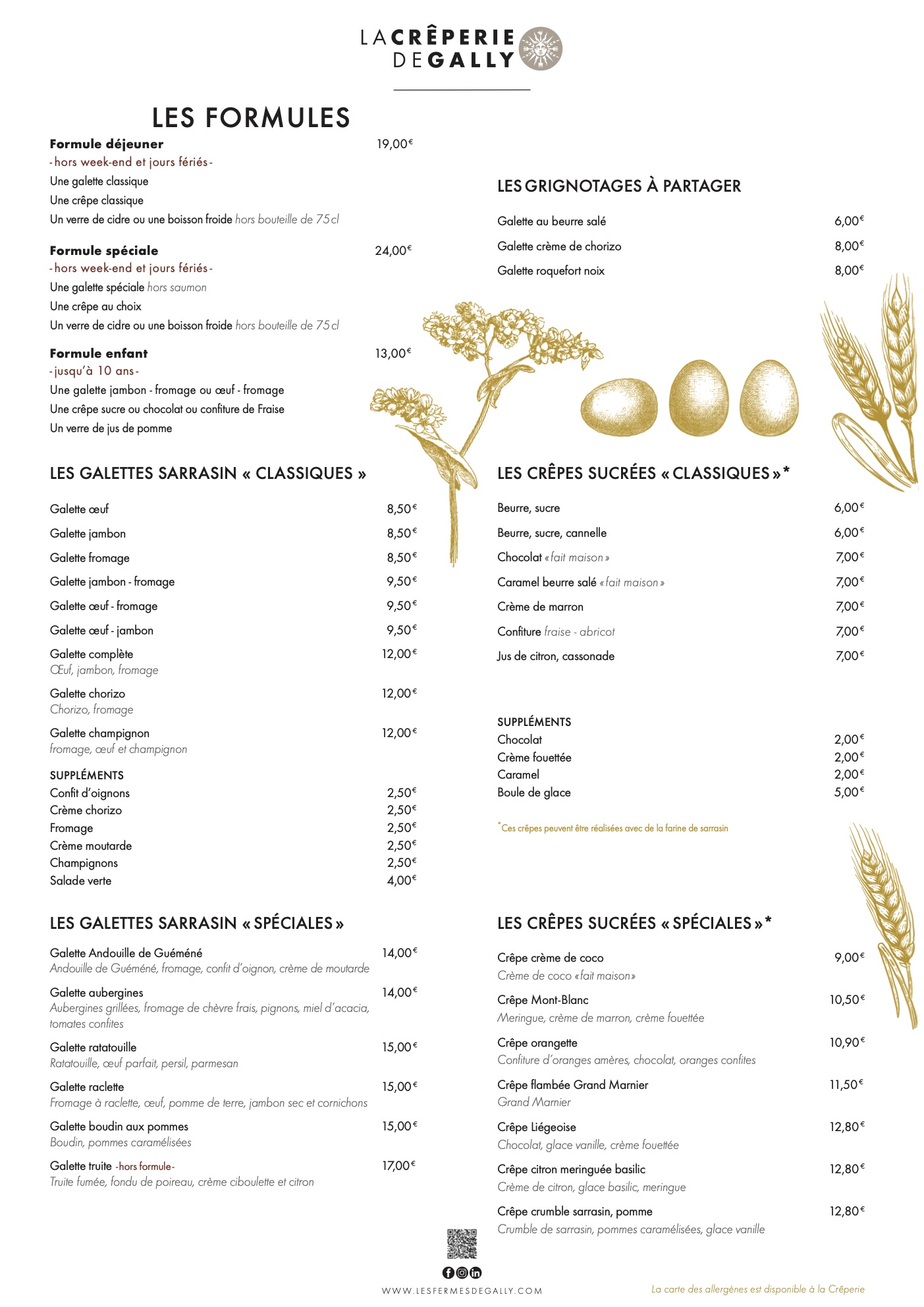 Carte de la Crêperie de Gally