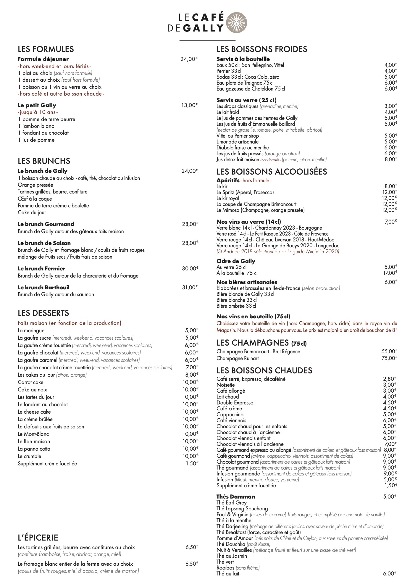 Carte Cafe Gally