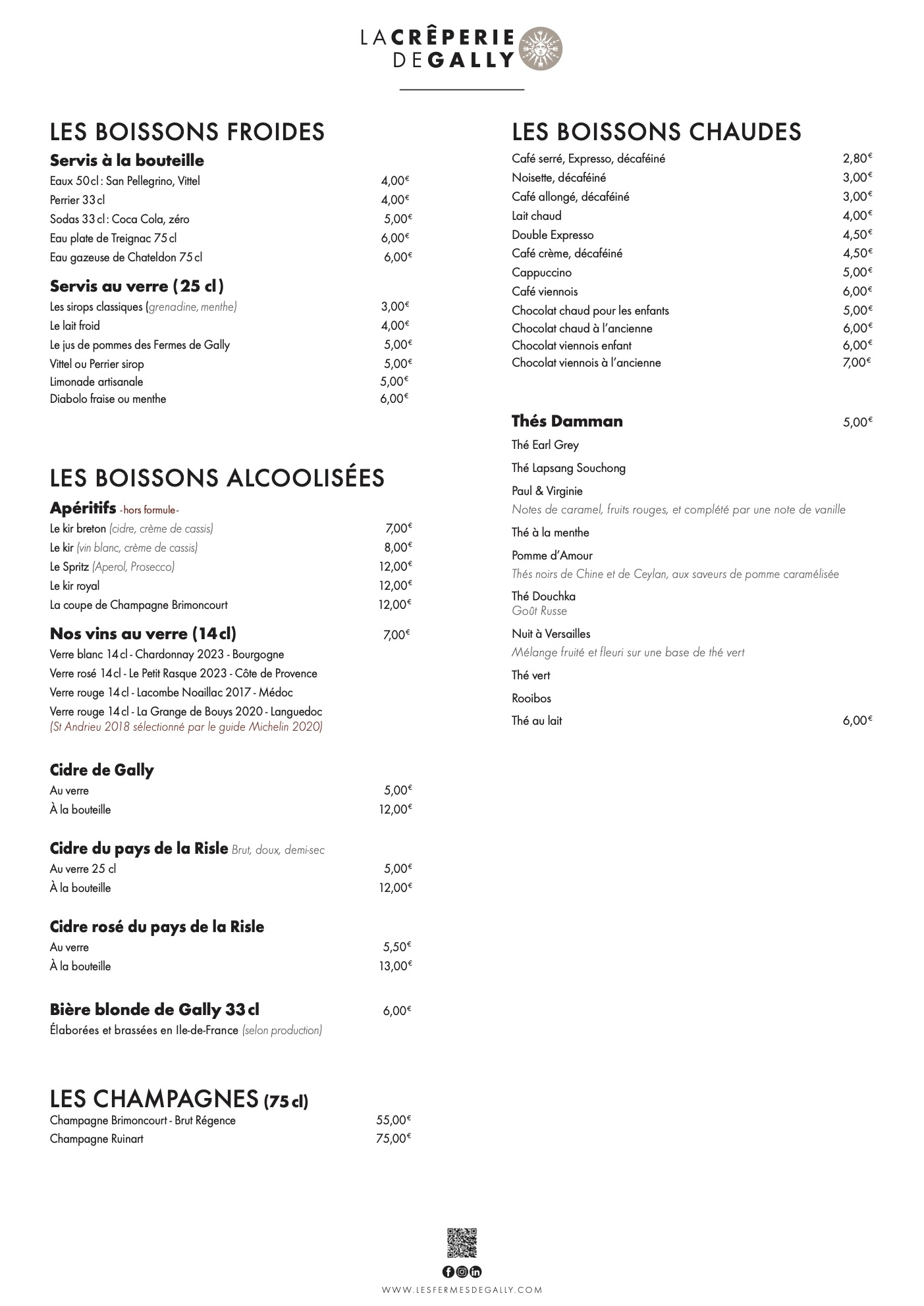 Carte crêperie de Gally